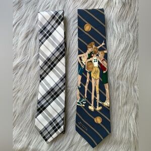 Classic Gray Plaid Men’s Tie and Navy Basketball Pattern Tie - Set
